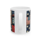 Patriotic Patchwork Ceramic Mug with American Flag Design