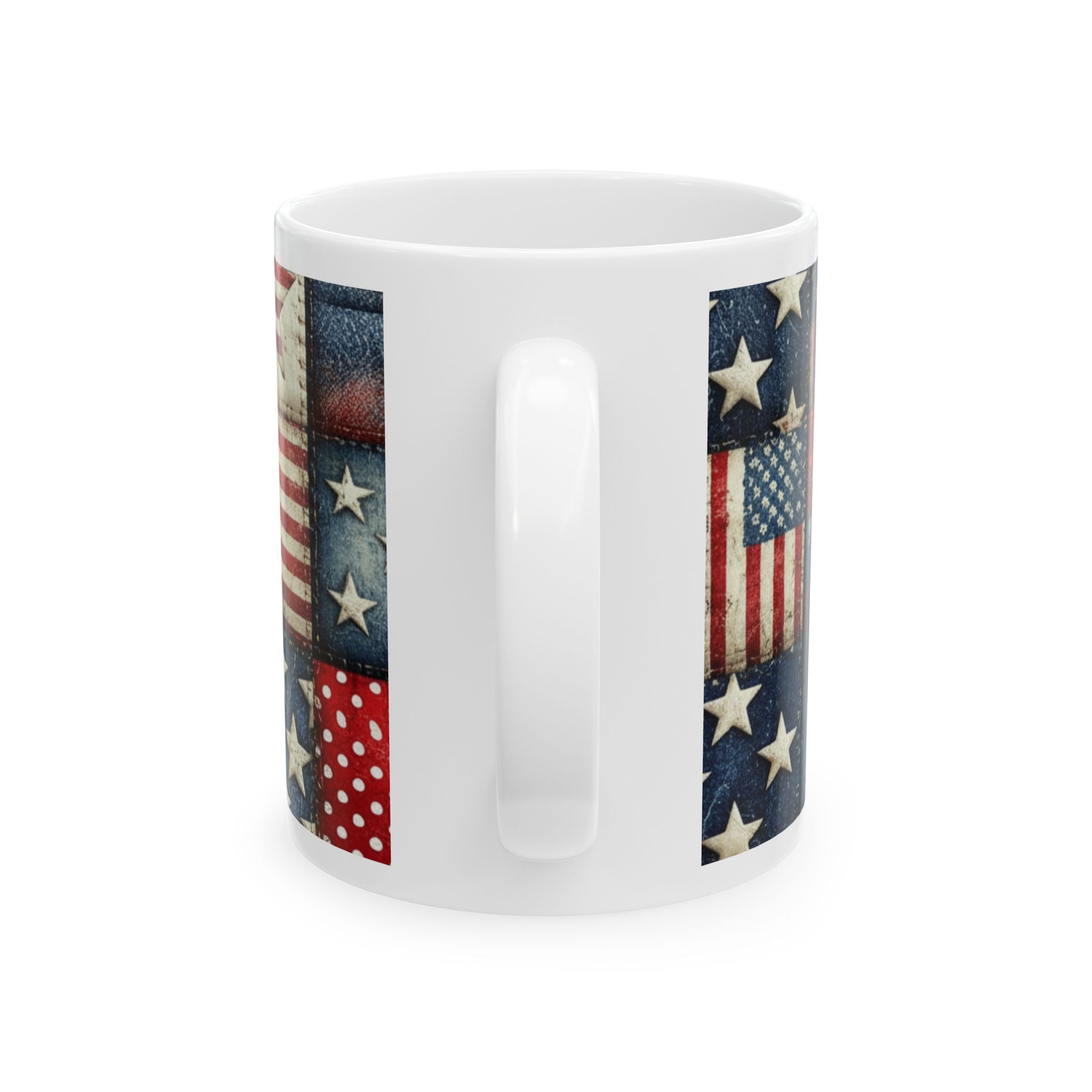 Patriotic Patchwork Ceramic Mug with American Flag Design