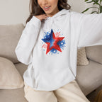 Patriotic Red & Blue Star Hoodie — 4th of July Firework Sweatshirt