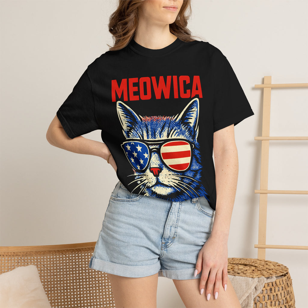 Meowica Cat T-Shirt — Patriotic American Flag Sunglasses Tee