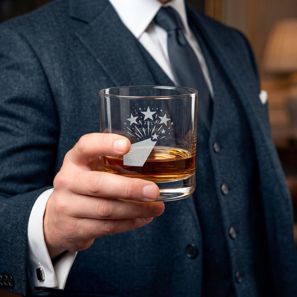 Engraved Stars & Stripes Customizable Whiskey Glass