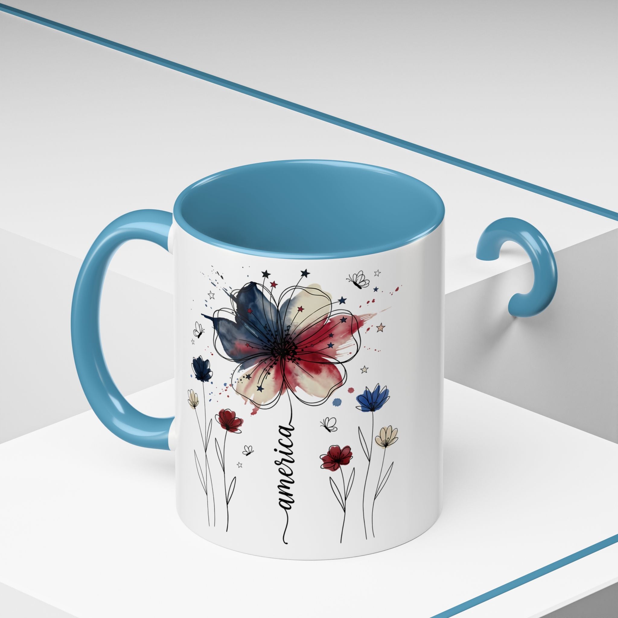 Patriotic Anemone Accent Coffee Mug Classic Floral Design