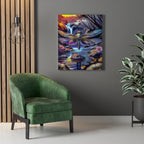 Dragonfly Fantasy Stretched Canvas Wall Art — Colorful Waterfall Nature Scene