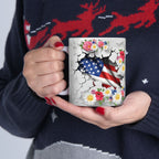Floral American Flag Ceramic Mug - Patriotic Design