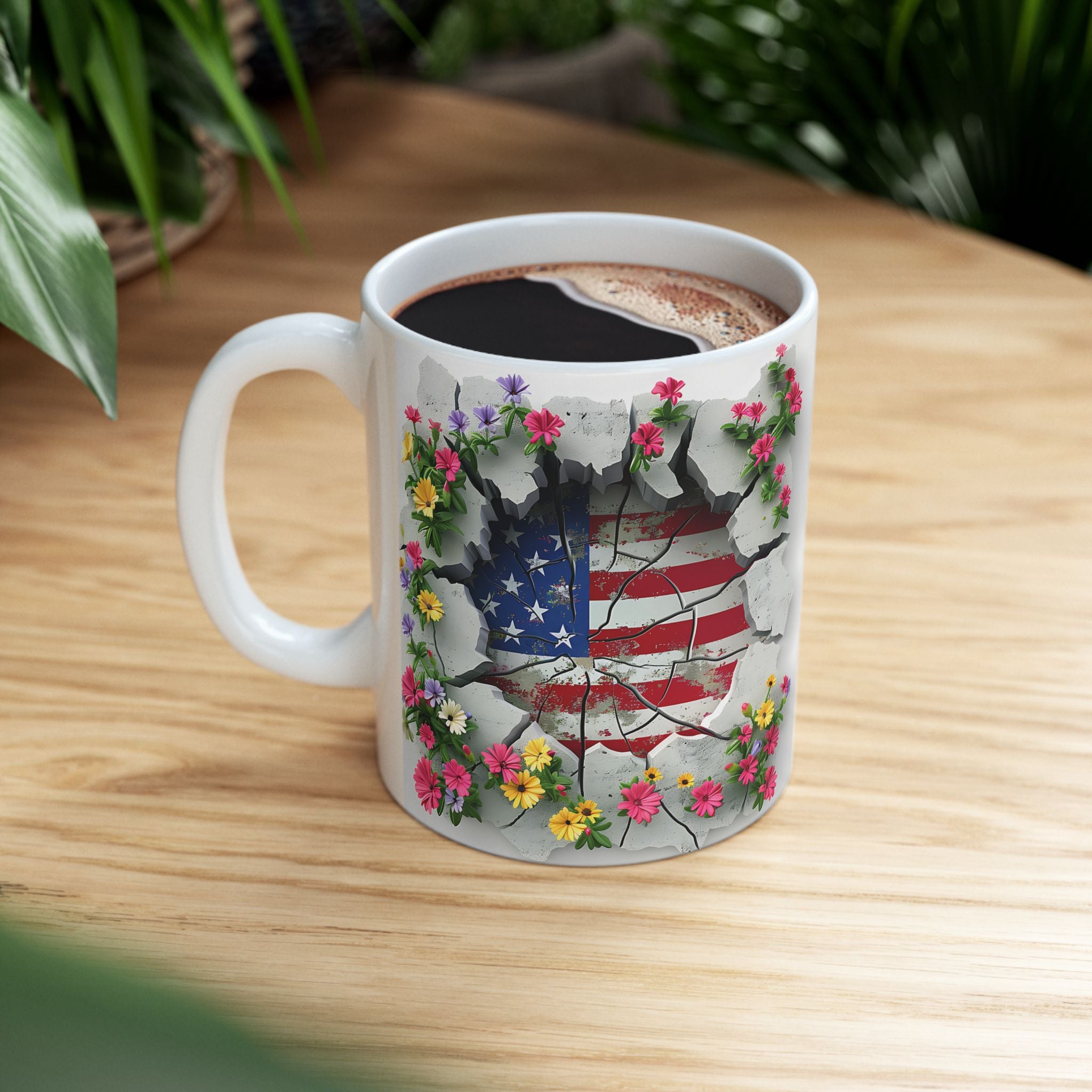 Patriotic Floral Eagle Ceramic Mug - Comfortable C-Handle