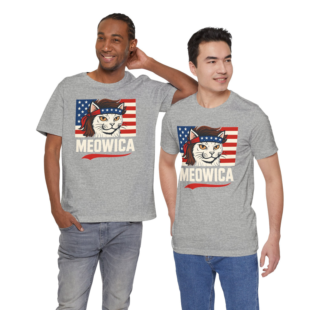 T-Shirt — "Meowica" Patriotic Cat Tee (American Flag, Funny 4th of July Shirt)