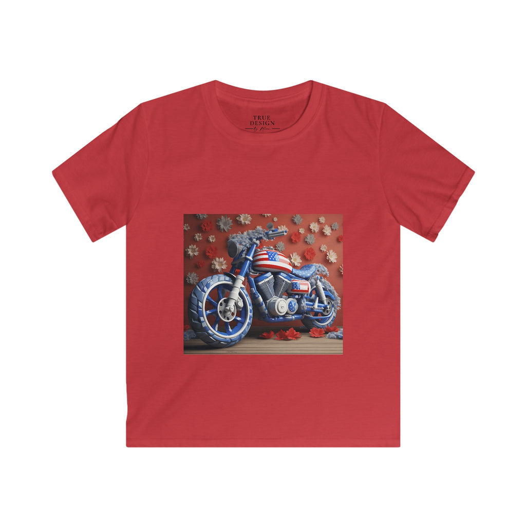 Kids Motorcycle Tee Featuring American Flag Graphic