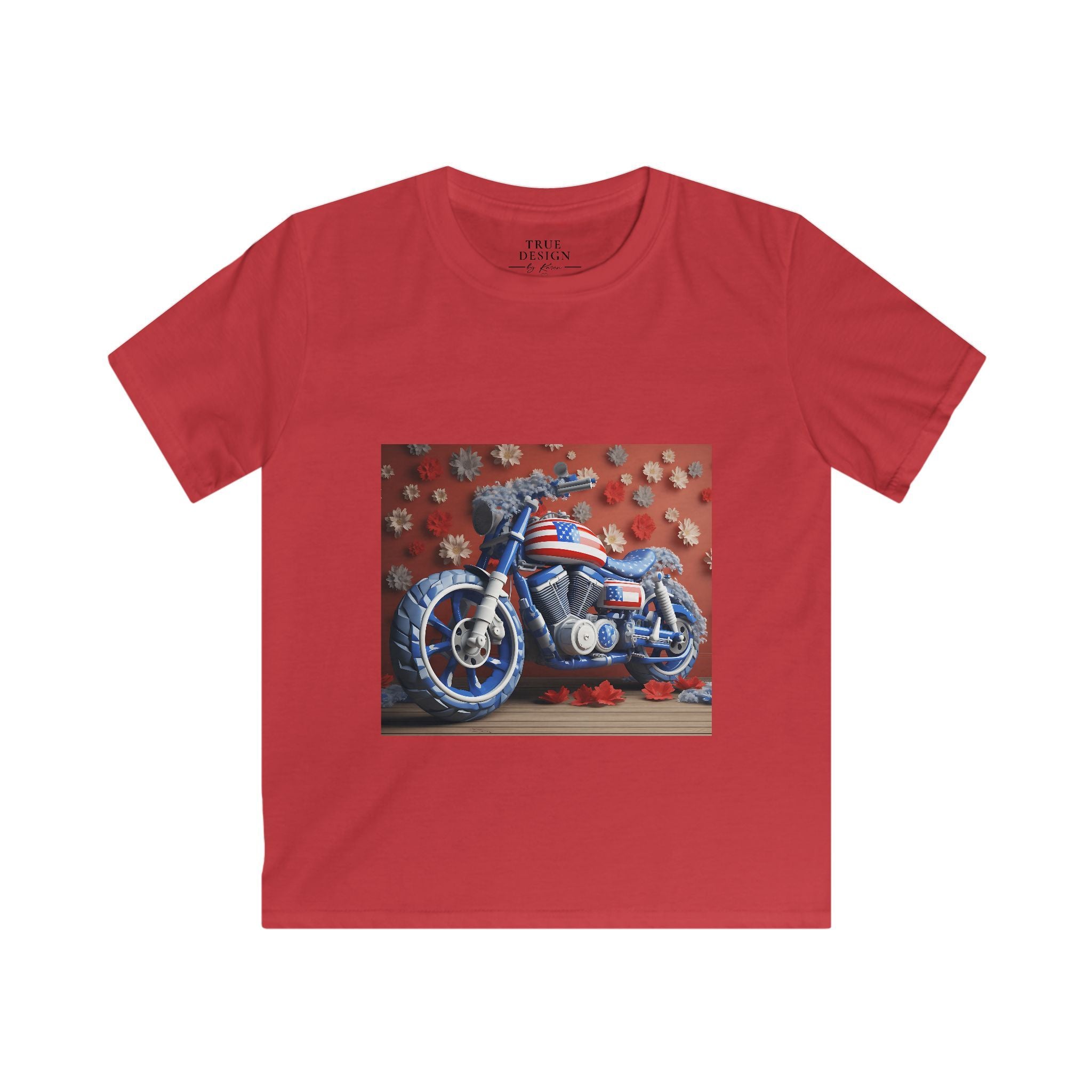 Kids Motorcycle Tee Featuring American Flag Graphic