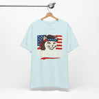 T-Shirt — "Meowica" Patriotic Cat Tee (American Flag, Funny 4th of July Shirt)