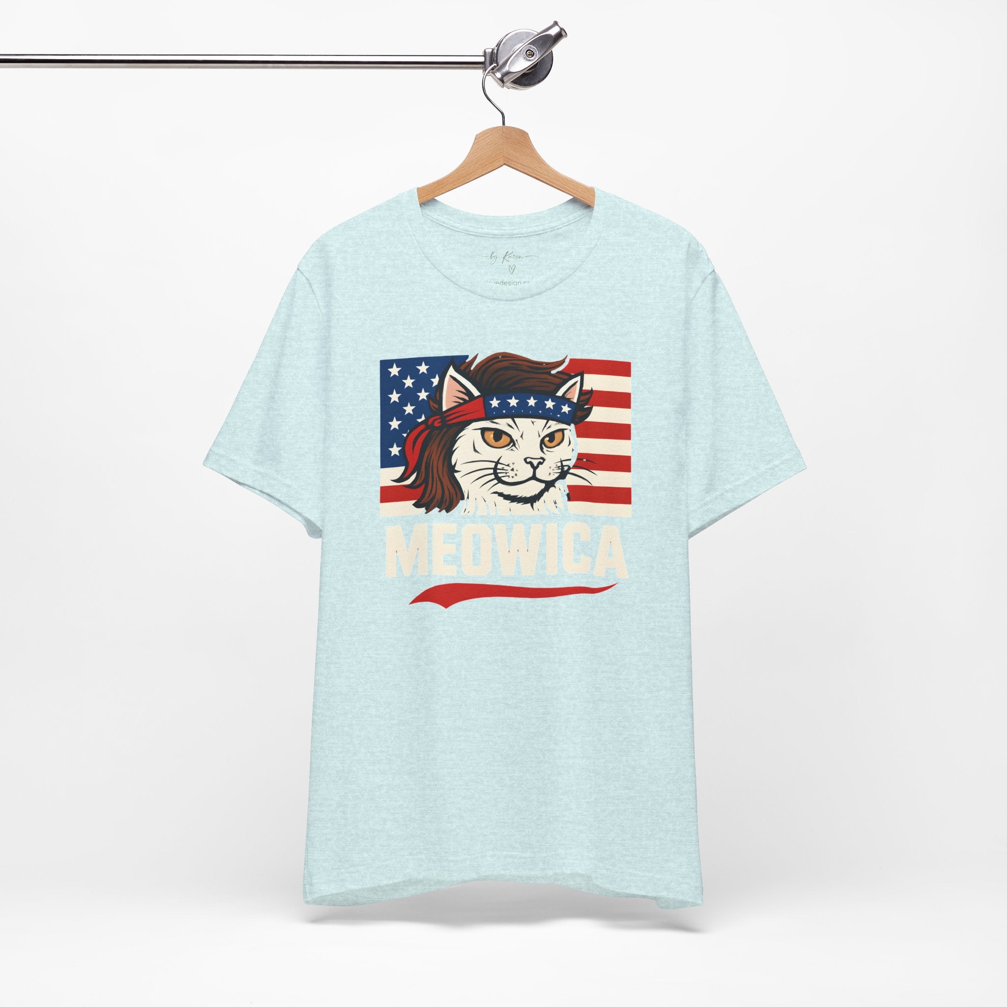 T-Shirt — "Meowica" Patriotic Cat Tee (American Flag, Funny 4th of July Shirt)