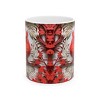 Red Paper-Cut Floral Ceramic Mug (11oz & 15oz) — Botanical Symmetry Coffee Cup