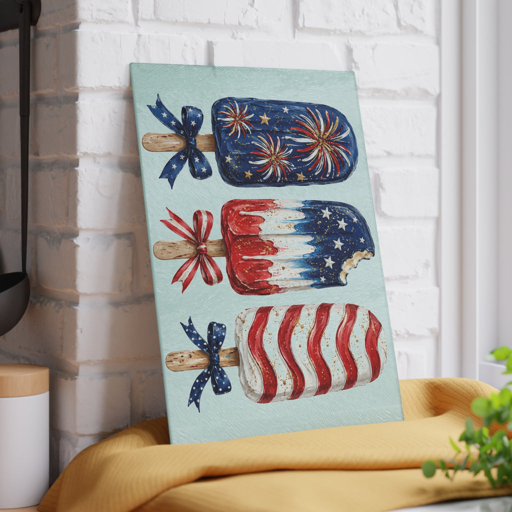 Patriotic Popsicle Glass Cutting Board for Kitchen Prep