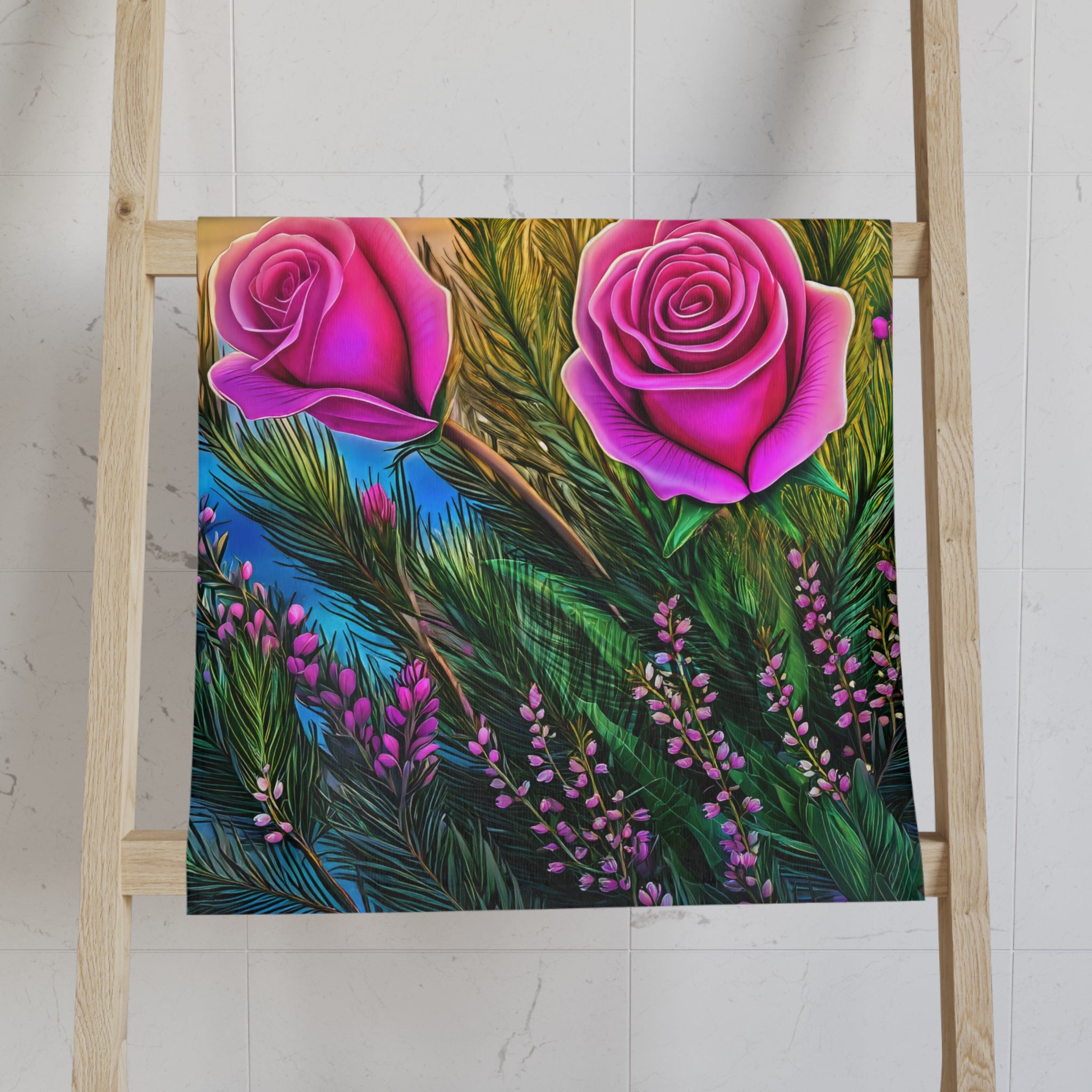 Floral Rose Bouquet Hand Towel with Vibrant Pink Roses