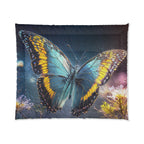 Blue Butterfly Comforter - Floral Nature Bedding, Dreamy Garden Bedroom Décor