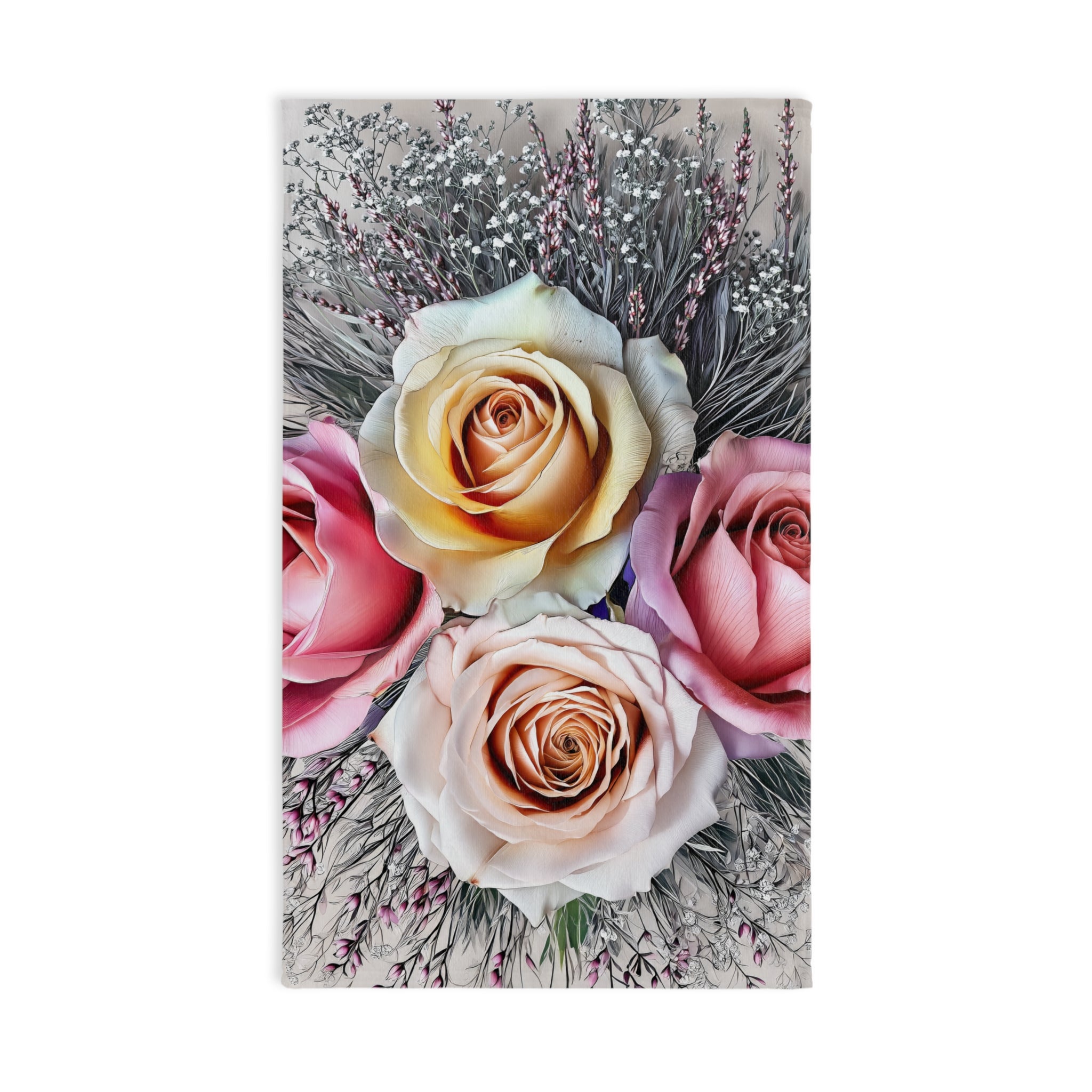 Floral Rose Bouquet Hand Towel for Vintage Decor