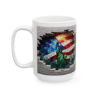 Patriotic Mosaic Brick Wall Ceramic Mug - Perfect for Sipping