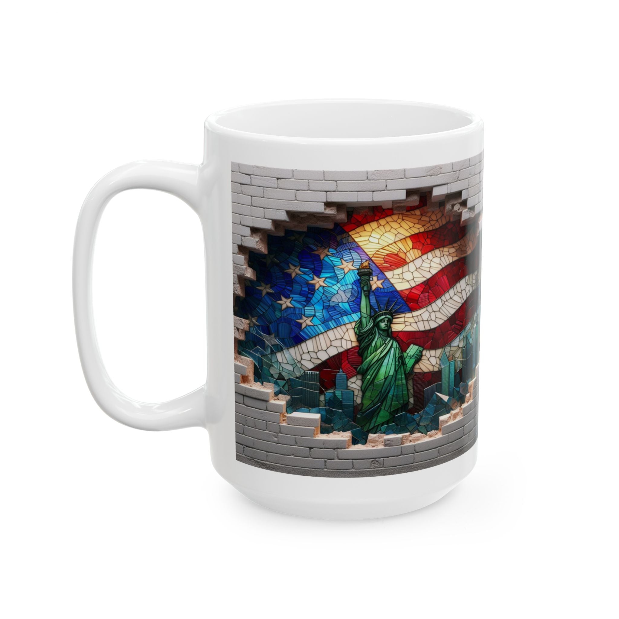 Patriotic Mosaic Brick Wall Ceramic Mug - Perfect for Sipping