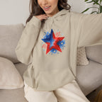 Patriotic Red & Blue Star Hoodie — 4th of July Firework Sweatshirt