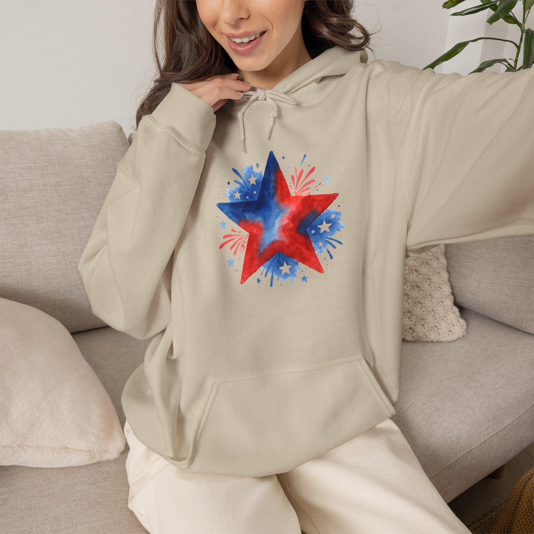 Patriotic Red & Blue Star Hoodie — 4th of July Firework Sweatshirt
