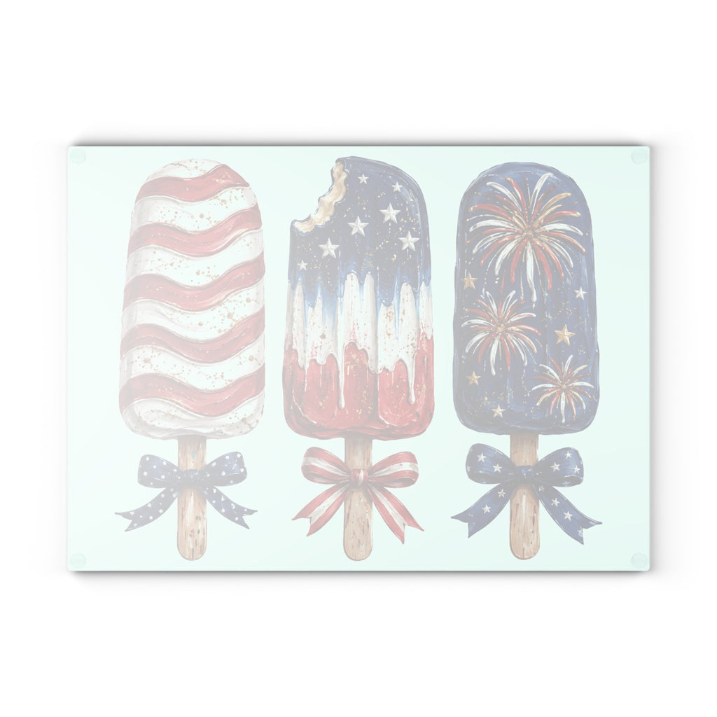 Patriotic Popsicle Glass Cutting Board for Kitchen Prep