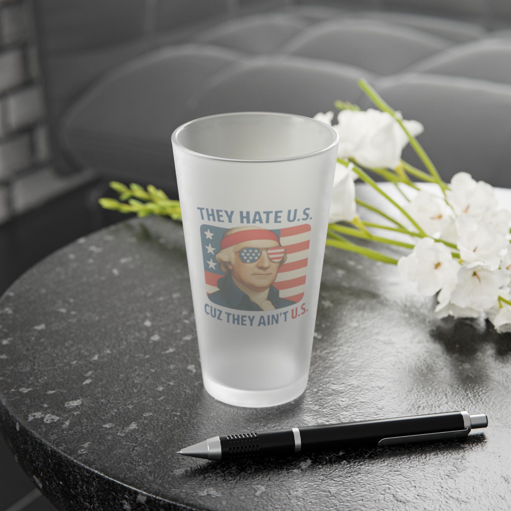 Patriotic Humor Frosted Pint Glass - 16oz with Vintage Print
