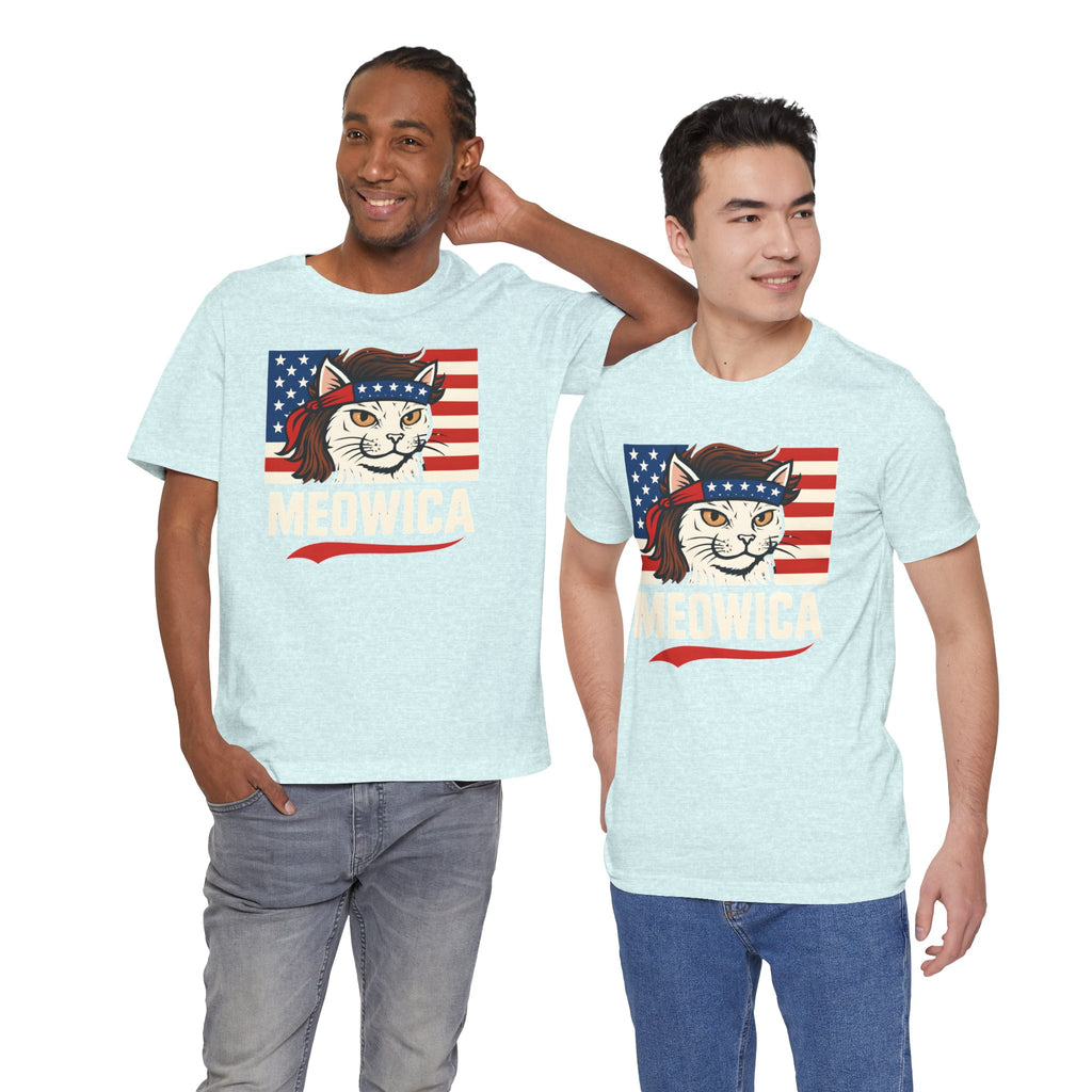 T-Shirt — "Meowica" Patriotic Cat Tee (American Flag, Funny 4th of July Shirt)