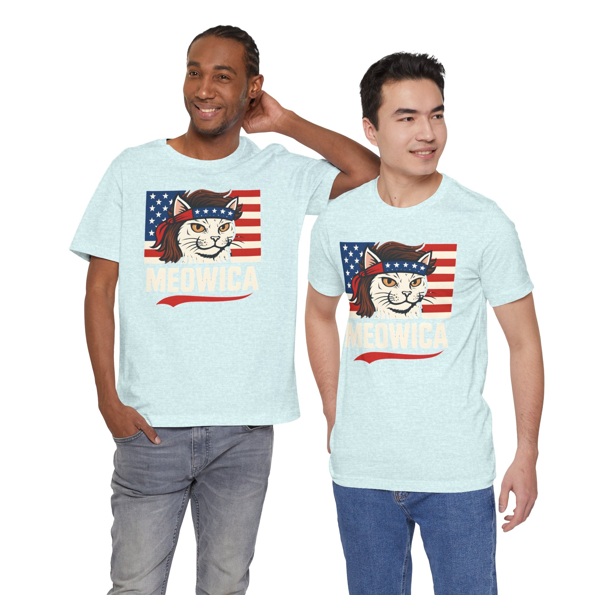 T-Shirt — "Meowica" Patriotic Cat Tee (American Flag, Funny 4th of July Shirt)