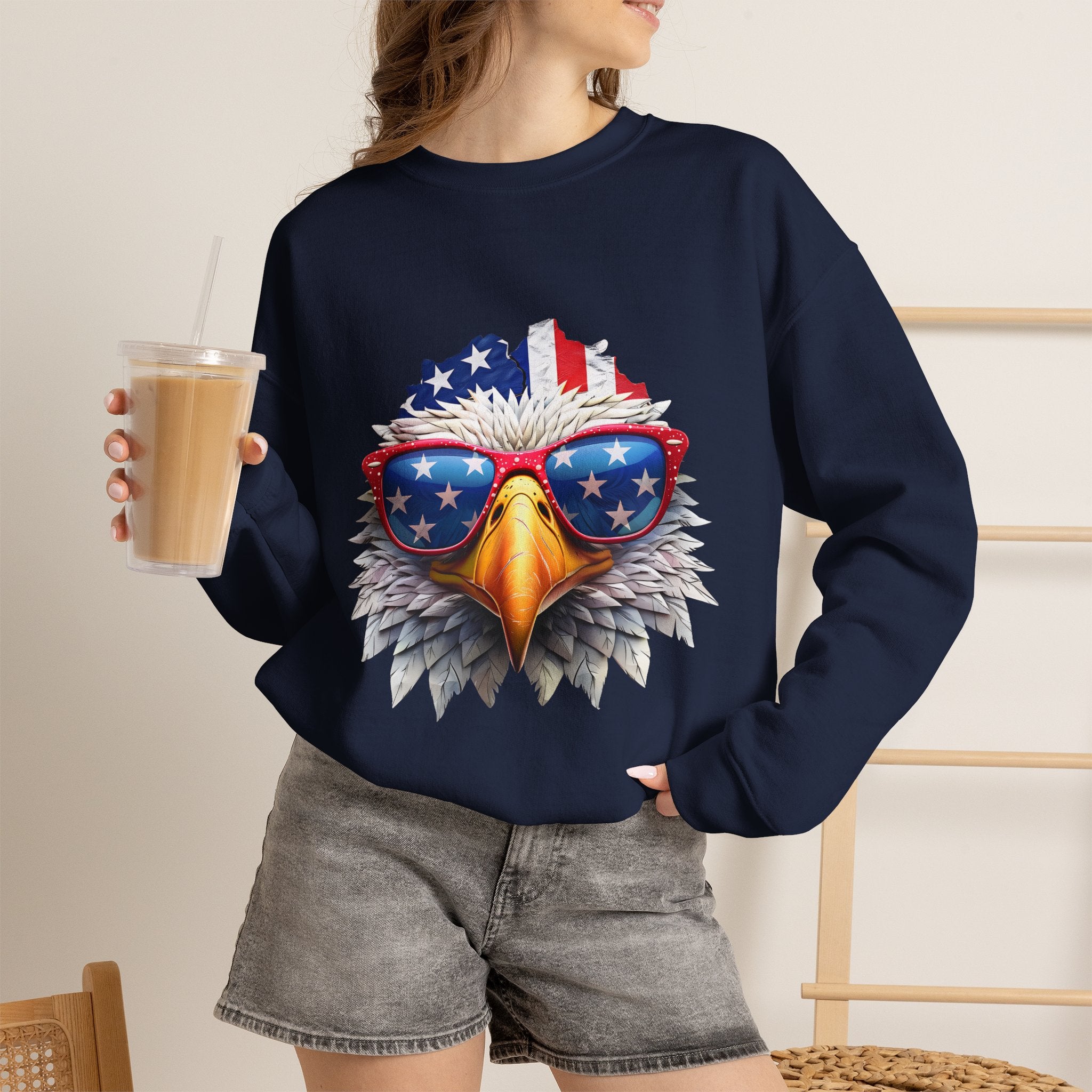 Eagle American Flag Sunglasses Crewneck Sweatshirt