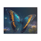 Blue & Gold Butterfly Stretched Canvas Wall Art — Dreamy Nature Print