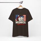 T-Shirt — "Meowica" Patriotic Cat Tee (American Flag, Funny 4th of July Shirt)