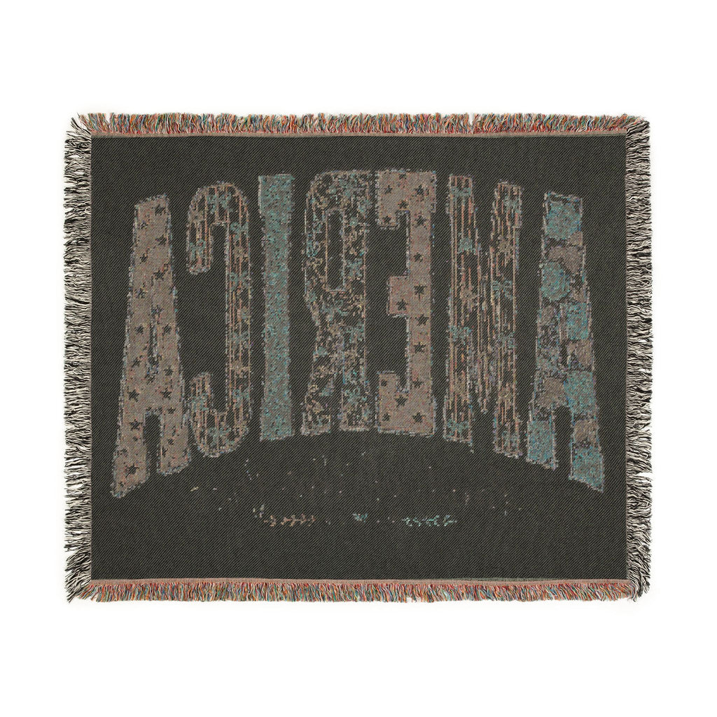 America Woven Blanket — Patriotic Throw Blanket with USA Text