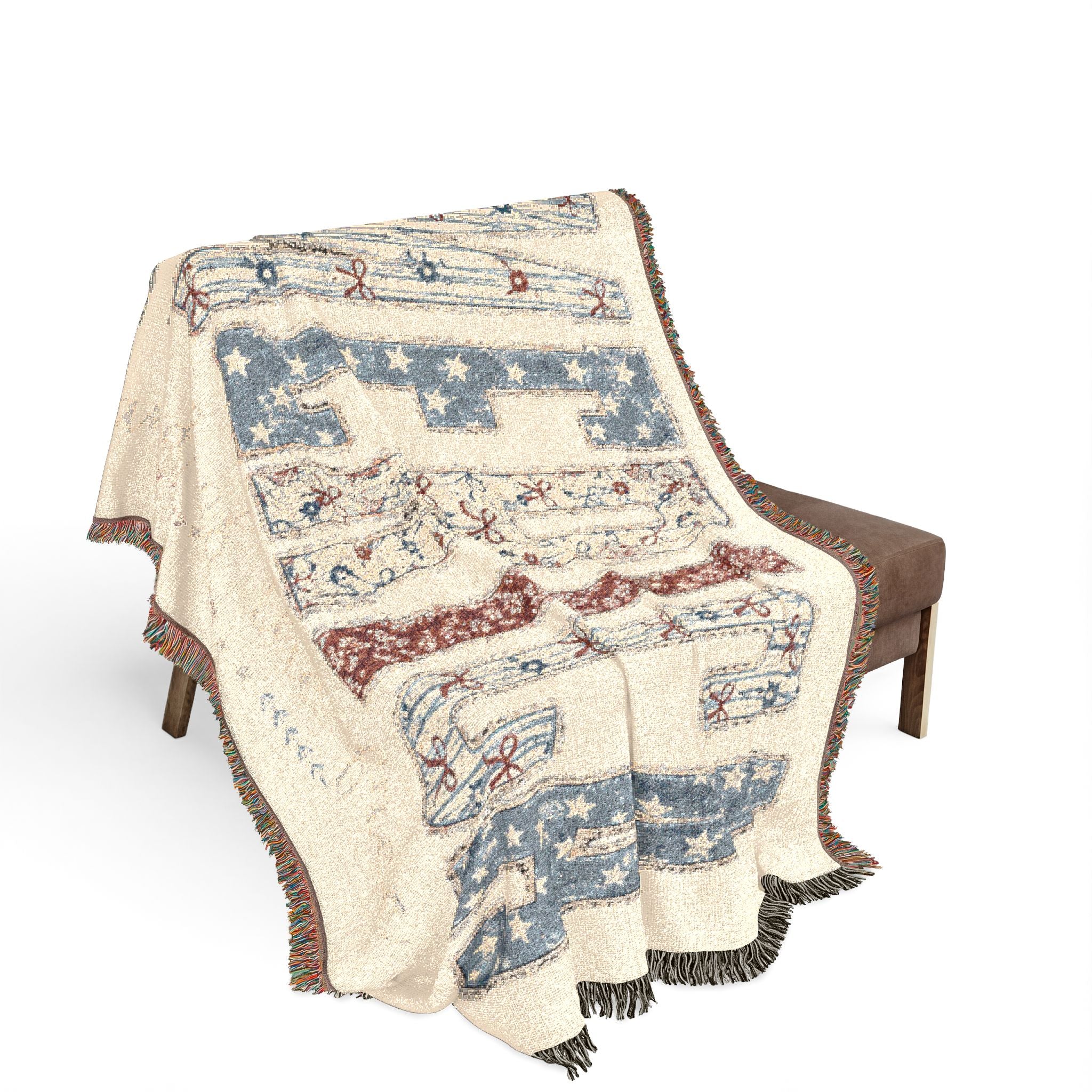 America Woven Blanket — Patriotic Throw Blanket with USA Text
