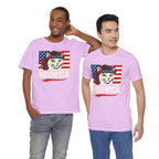T-Shirt — "Meowica" Patriotic Cat Tee (American Flag, Funny 4th of July Shirt)
