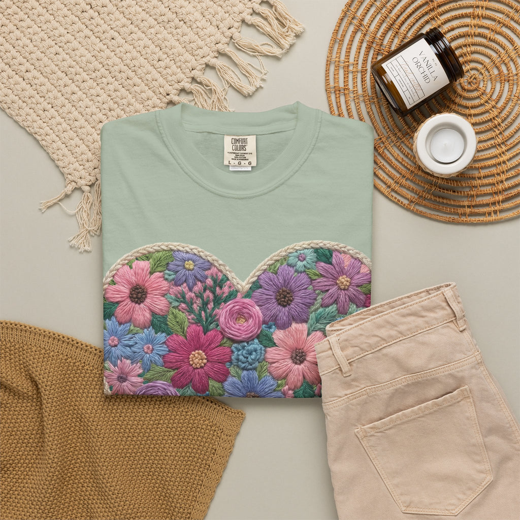 Floral Heart T-Shirt — Colorful Bouquet Heart Graphic (Print It Your Way)