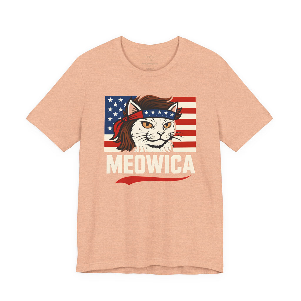 T-Shirt — "Meowica" Patriotic Cat Tee (American Flag, Funny 4th of July Shirt)