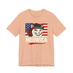 T-Shirt — "Meowica" Patriotic Cat Tee (American Flag, Funny 4th of July Shirt)