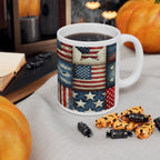 Patriotic Patchwork Ceramic Mug with American Flag Design