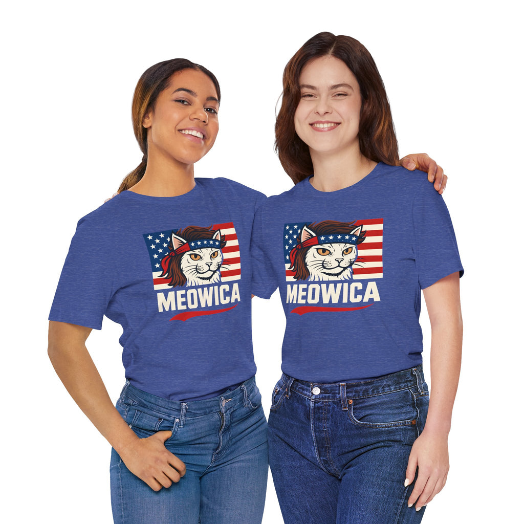 T-Shirt — "Meowica" Patriotic Cat Tee (American Flag, Funny 4th of July Shirt)