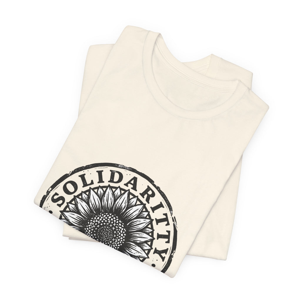 Solidarity Over Pride sunflower logo Tee | People Over Profit values-led apparel