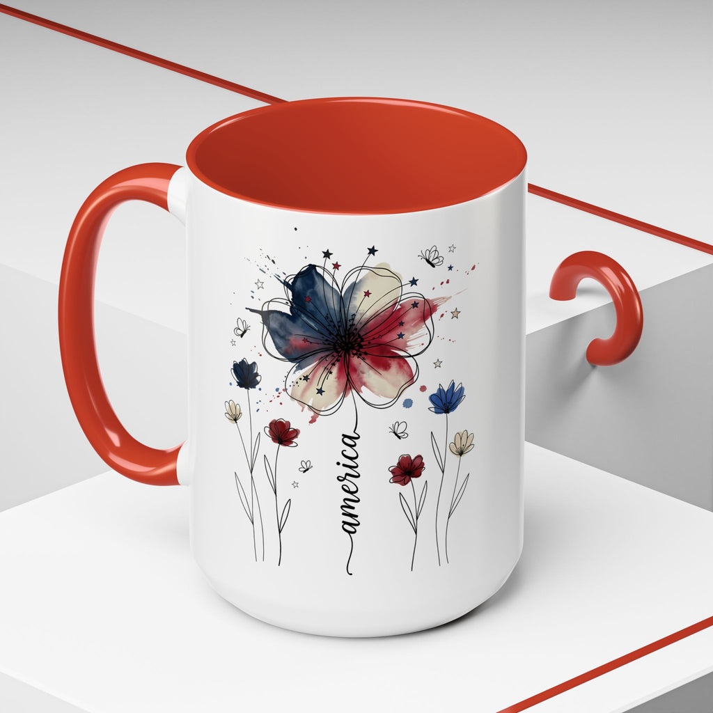 Patriotic Anemone Accent Coffee Mug Classic Floral Design