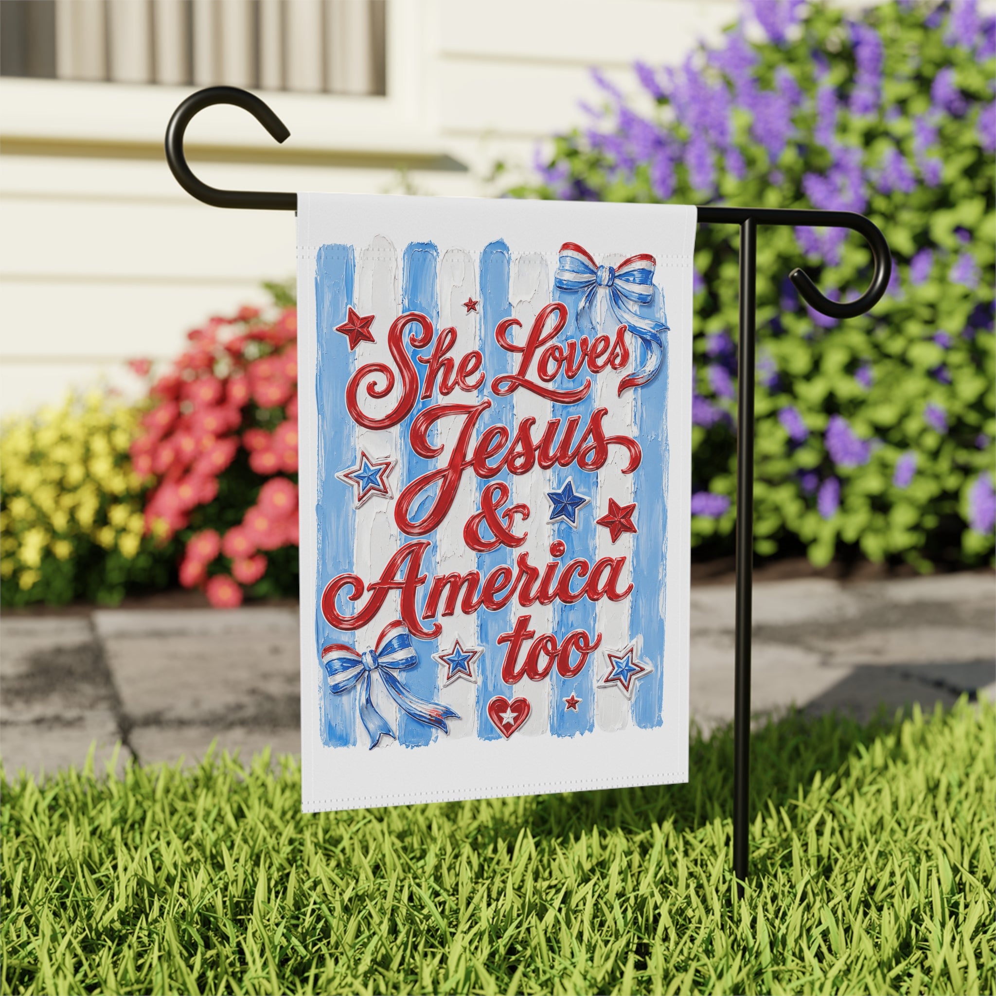 Patriotic 'She Loves Jesus & America Too' Garden Flag