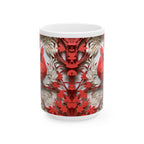 Red Paper-Cut Floral Ceramic Mug (11oz & 15oz) — Botanical Symmetry Coffee Cup