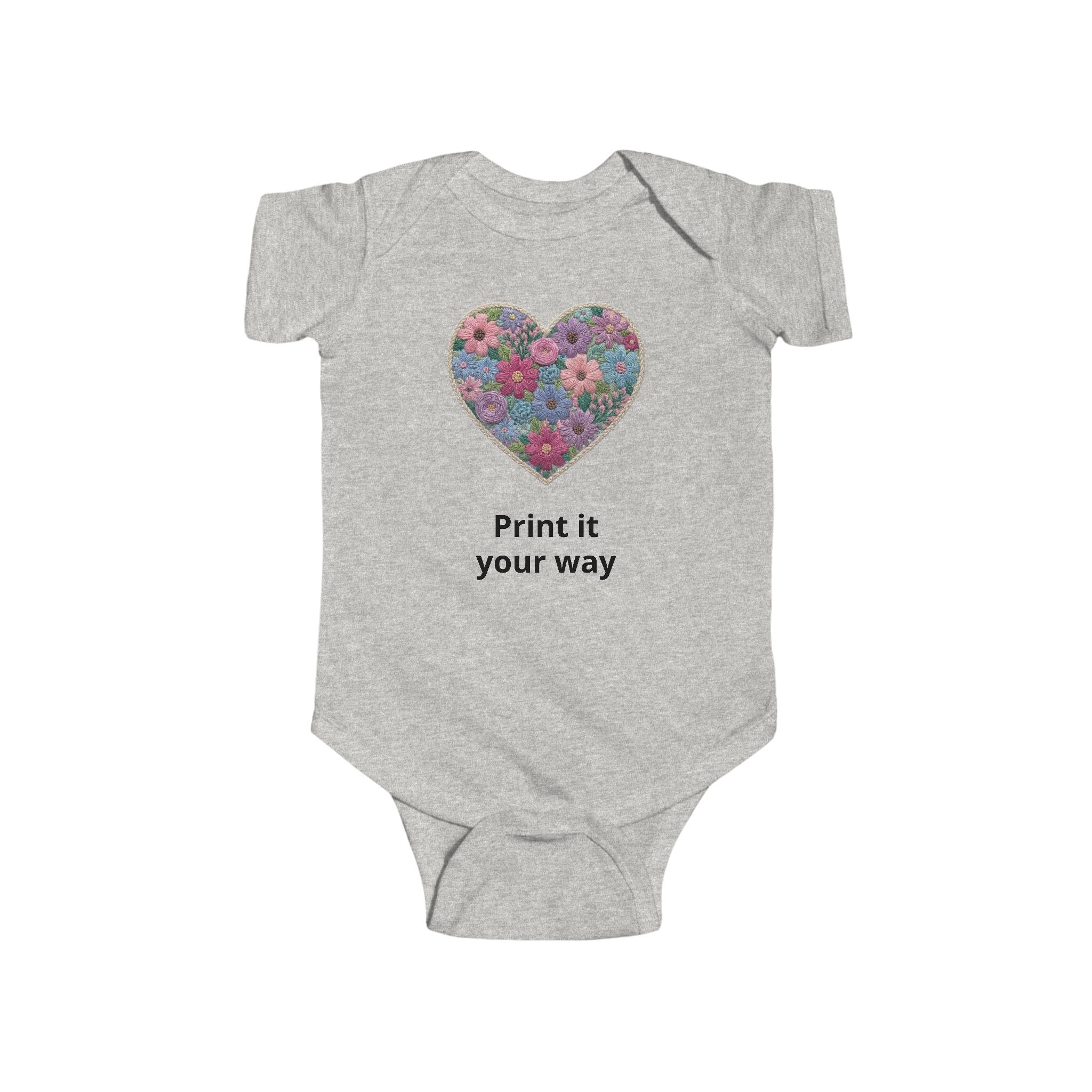 Floral Heart Personalized Baby Onesie for Infants