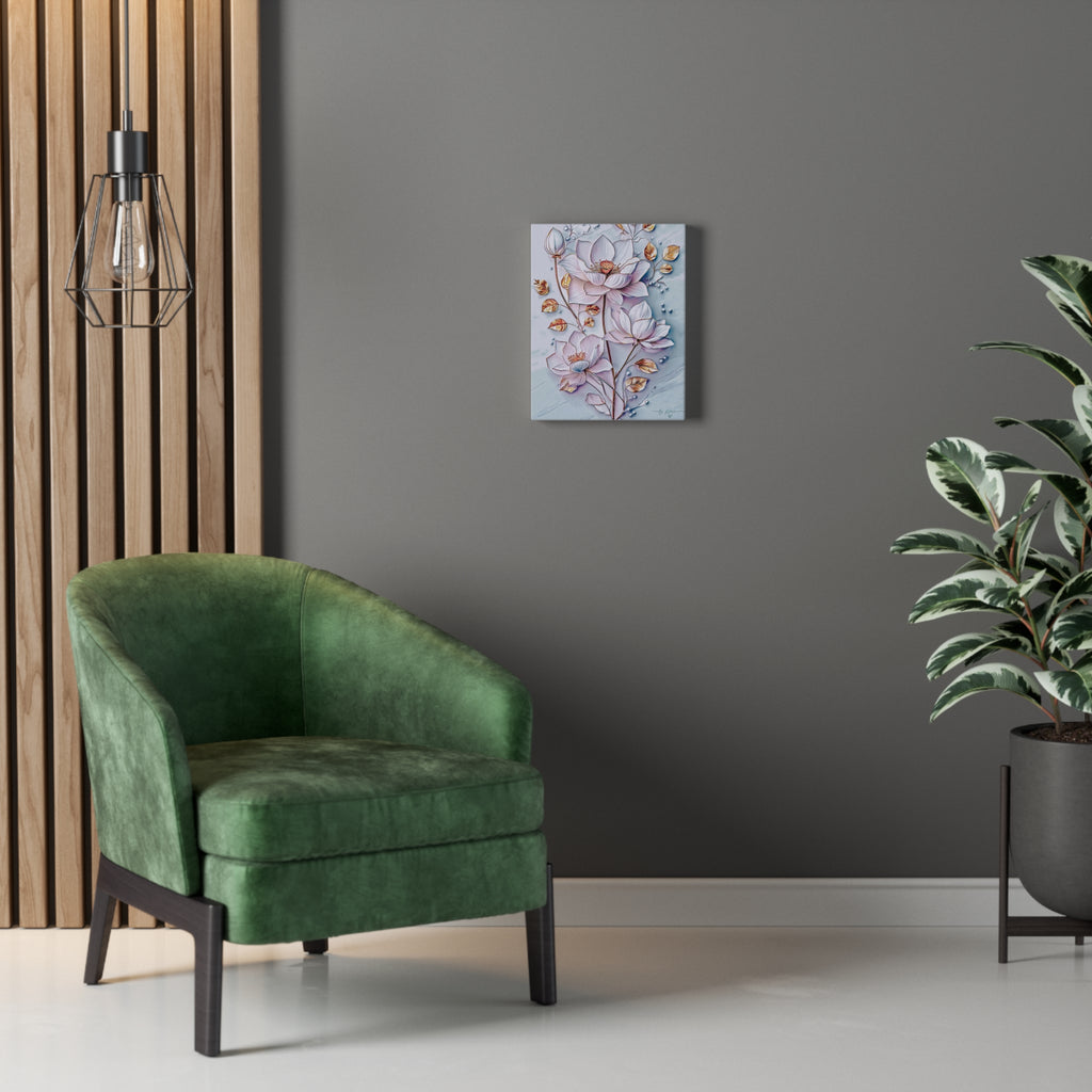 Floral Lotus Stretched Canvas Wall Art — Pastel Bloom Decorative Canvas