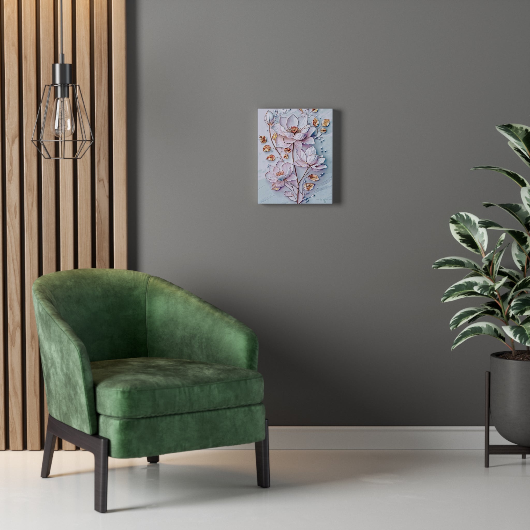 Floral Lotus Stretched Canvas Wall Art — Pastel Bloom Decorative Canvas