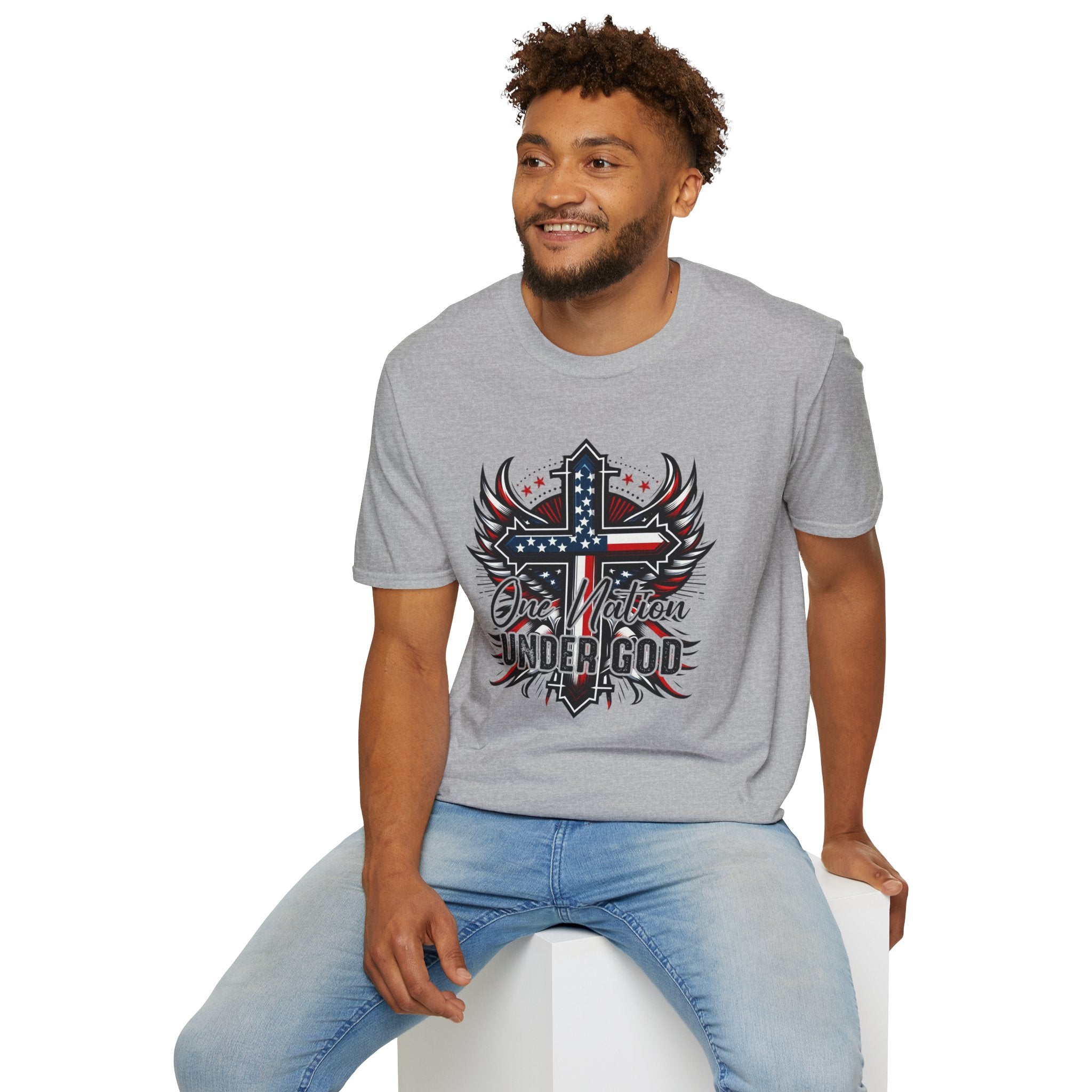 Christian Cross T-Shirt — "One Nation Under God" Patriotic Graphic Tee