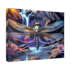 Dragonfly Fantasy Stretched Canvas Wall Art — Colorful Waterfall Nature Scene