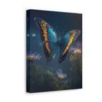 Blue & Gold Butterfly Stretched Canvas Wall Art — Dreamy Nature Print