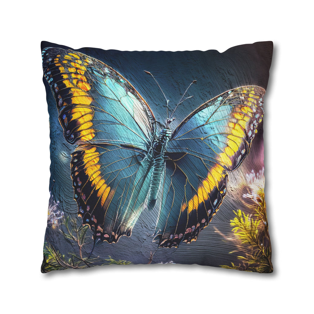 Blue and Yellow Butterfly Decorative Pillow Cover