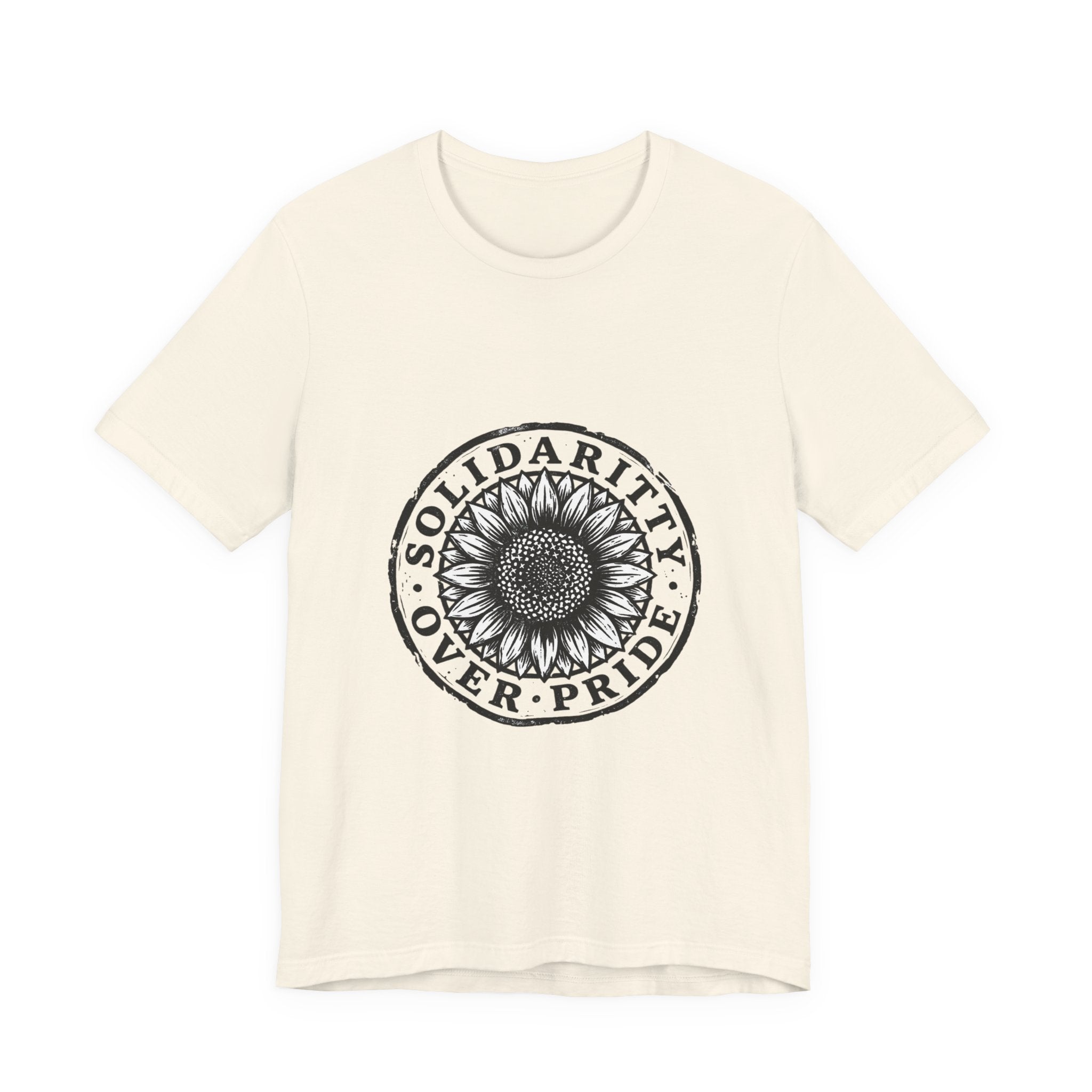 Solidarity Over Pride sunflower logo Tee | People Over Profit values-led apparel